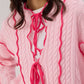 Cardigan in maglia con cintura a contrasto