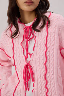 Cardigan in maglia con cintura a contrasto