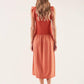 Abito midi in cotone con inserto a rete e scollo a V