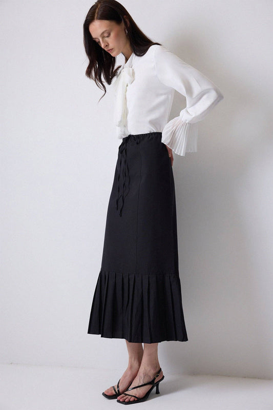 Gonna longuette plissettata con vita elasticizzata