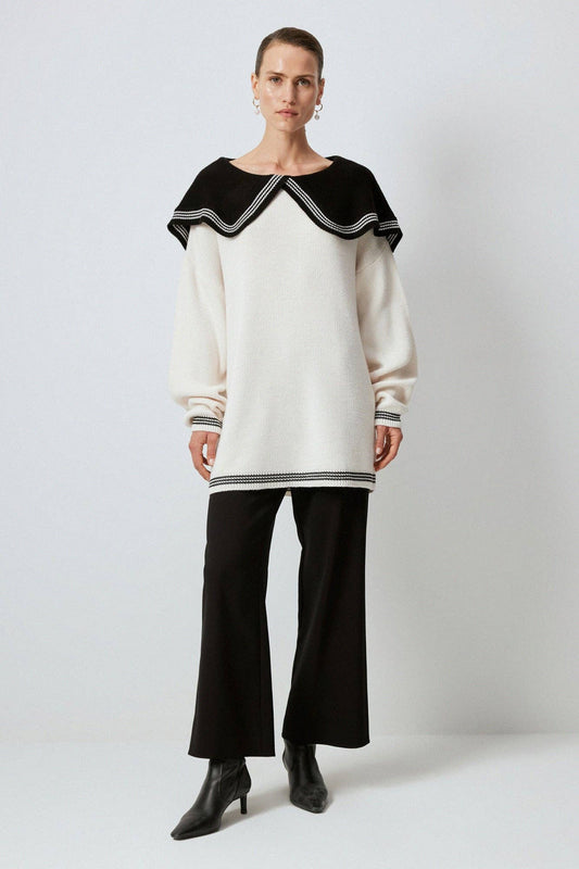 Maglione in maglia con colletto oversize bicolore