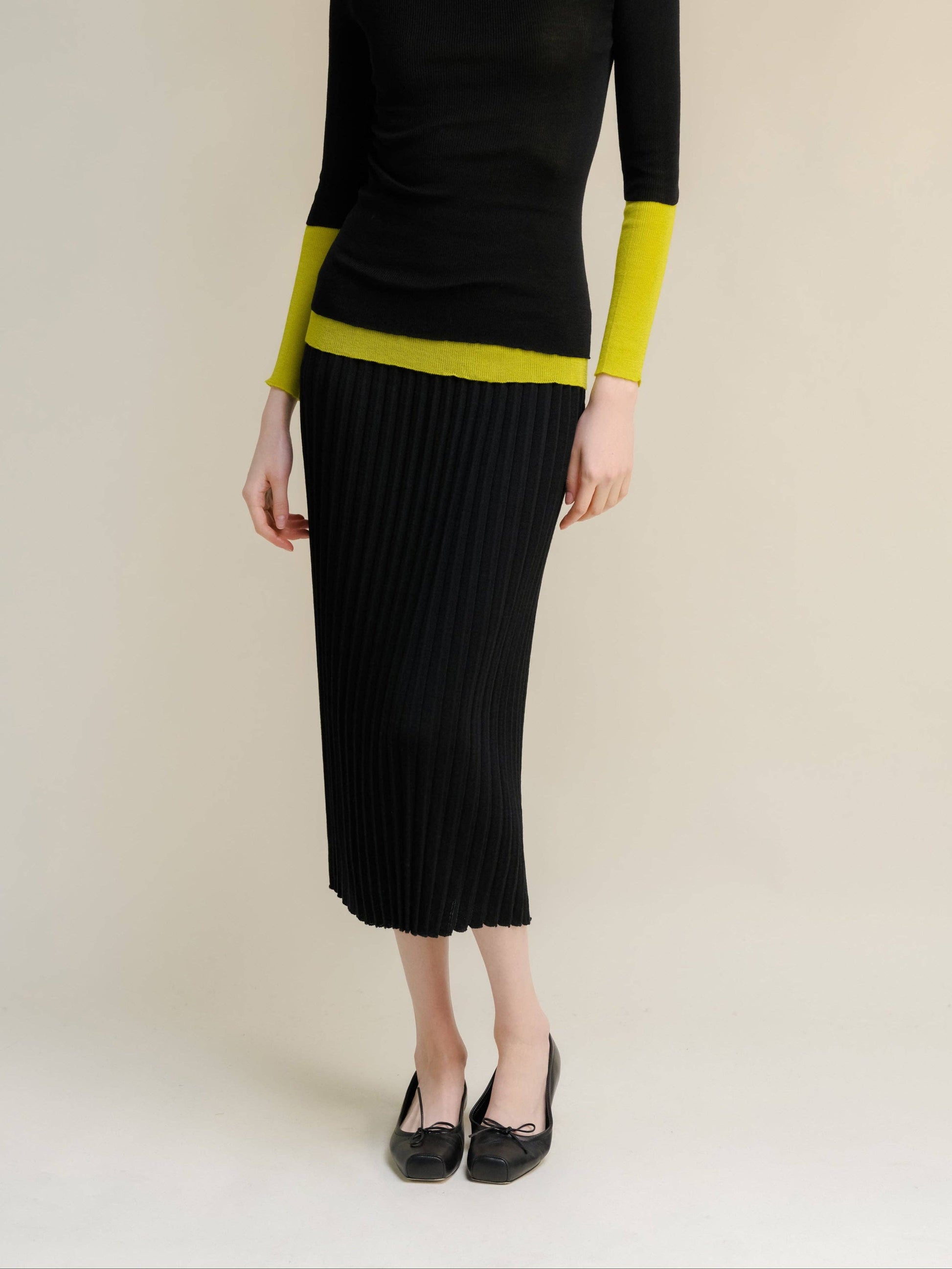 Gonna plissé in lana merino extrafine 3D knit