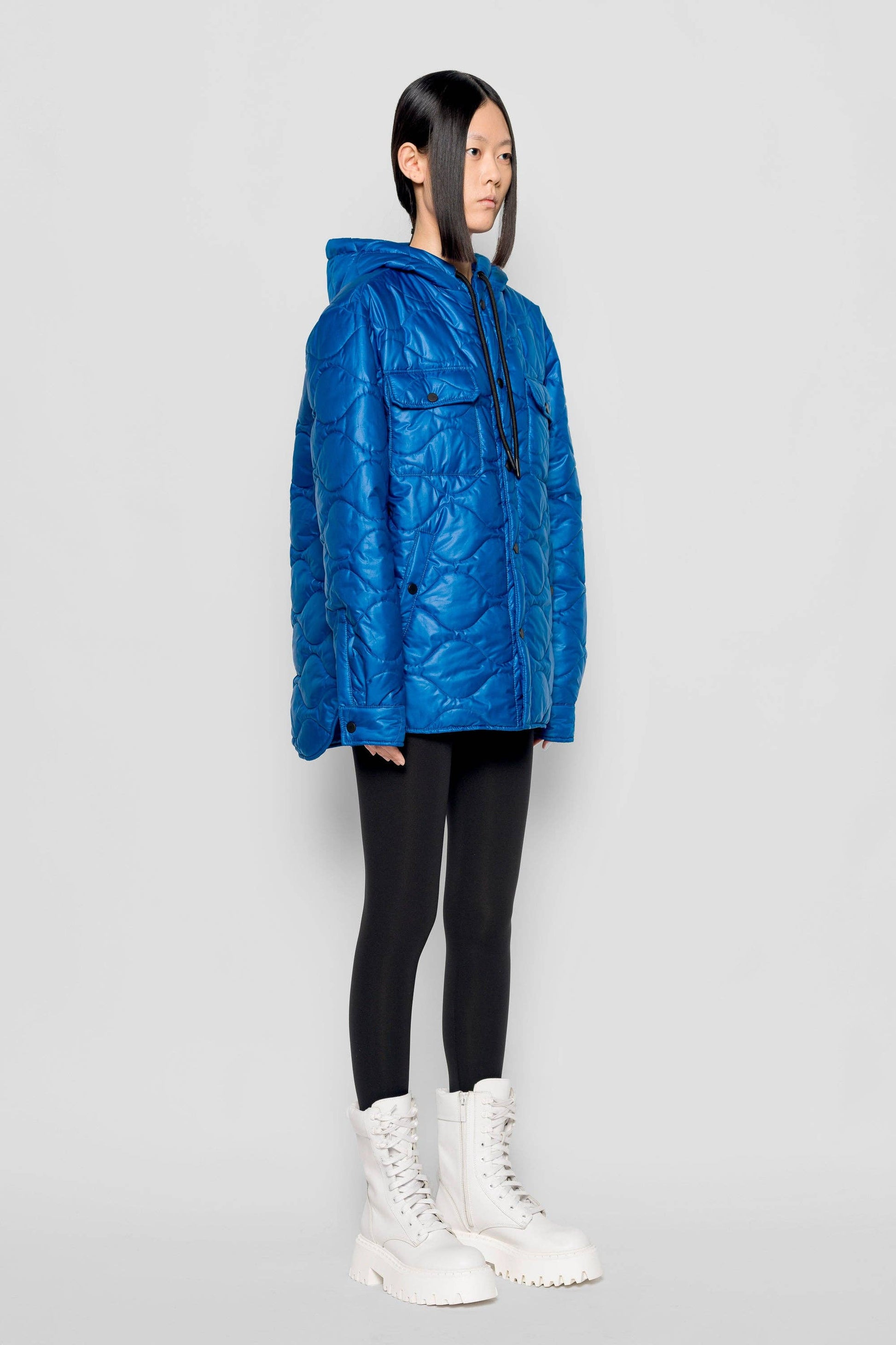 Giacca imbottita Wave con cappuccio blu reale