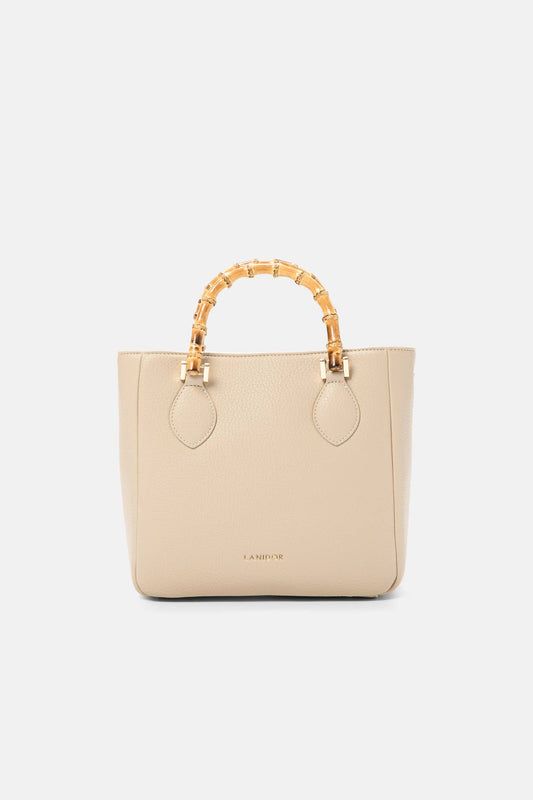 Borsa shopper in ecopelle con manici effetto bambù