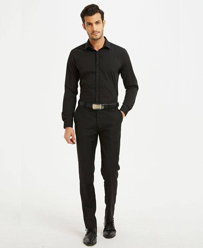 Camicia nera slim fit in popeline di cotone