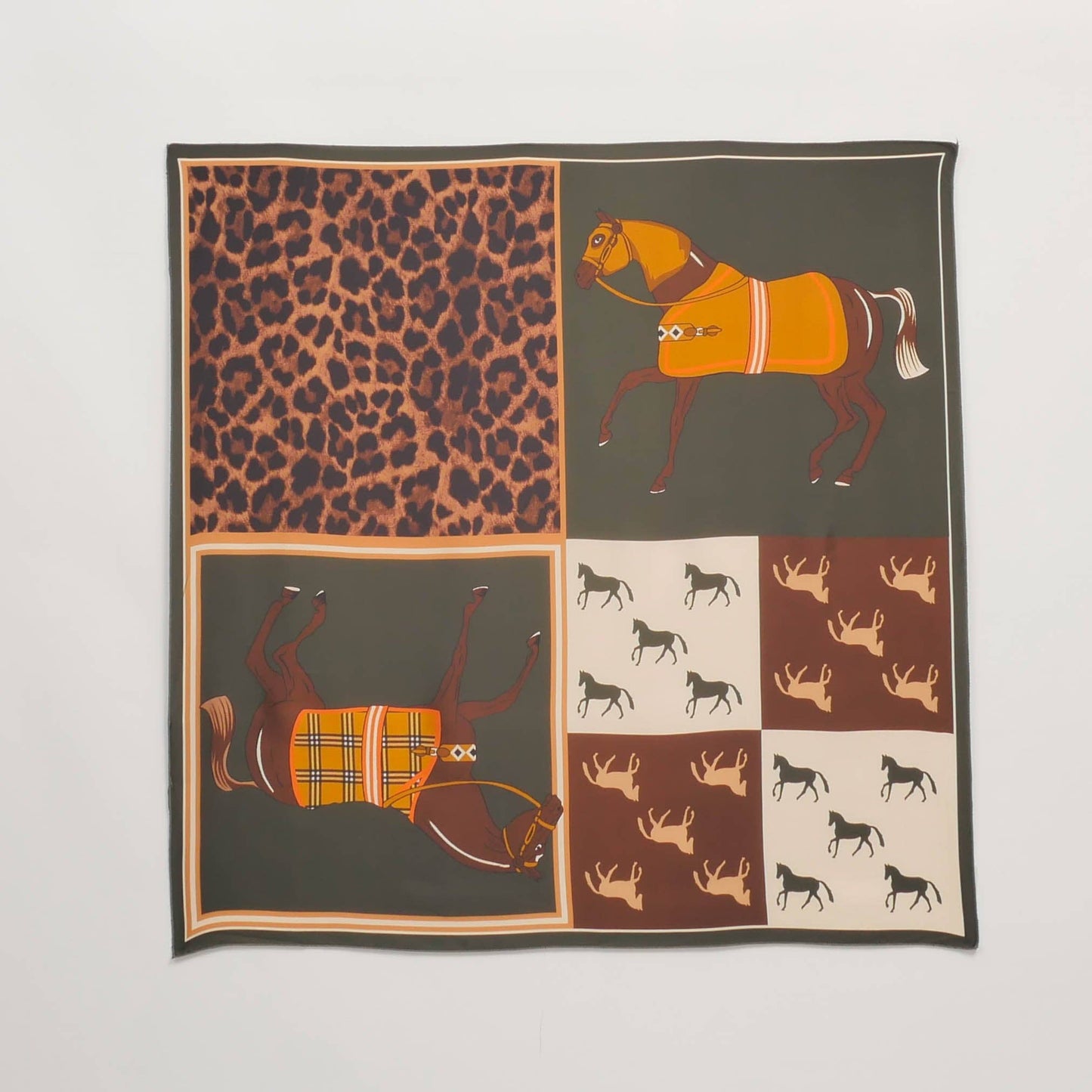 Foulard equestre patchwork con stampa animalier
