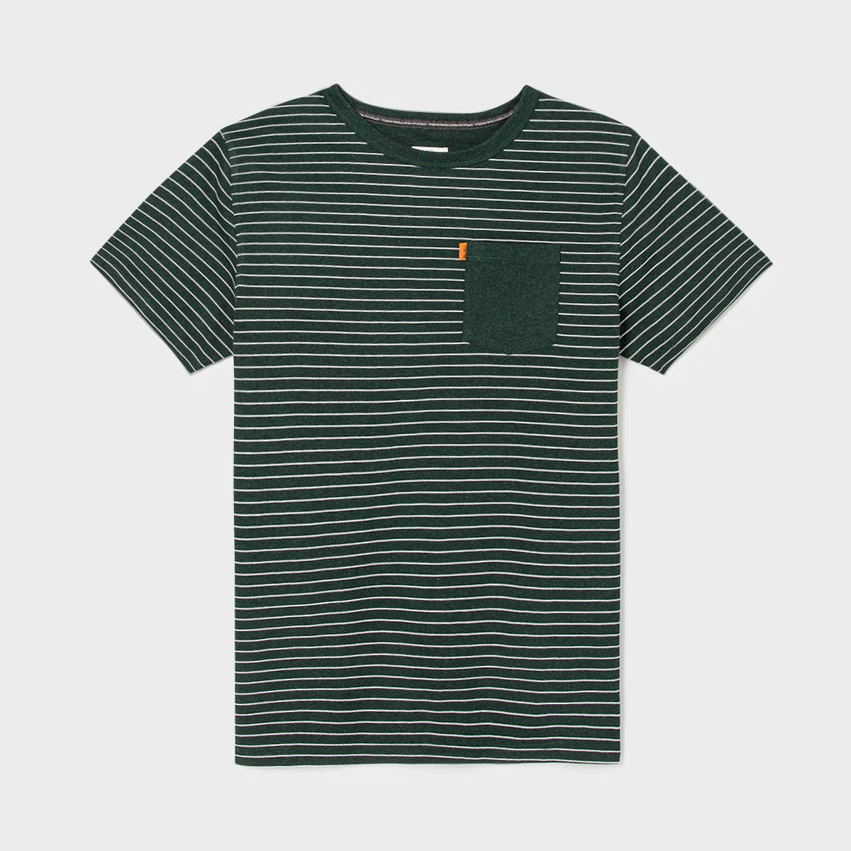 T-shirt pesante in cotone organico a righe verde e bianco