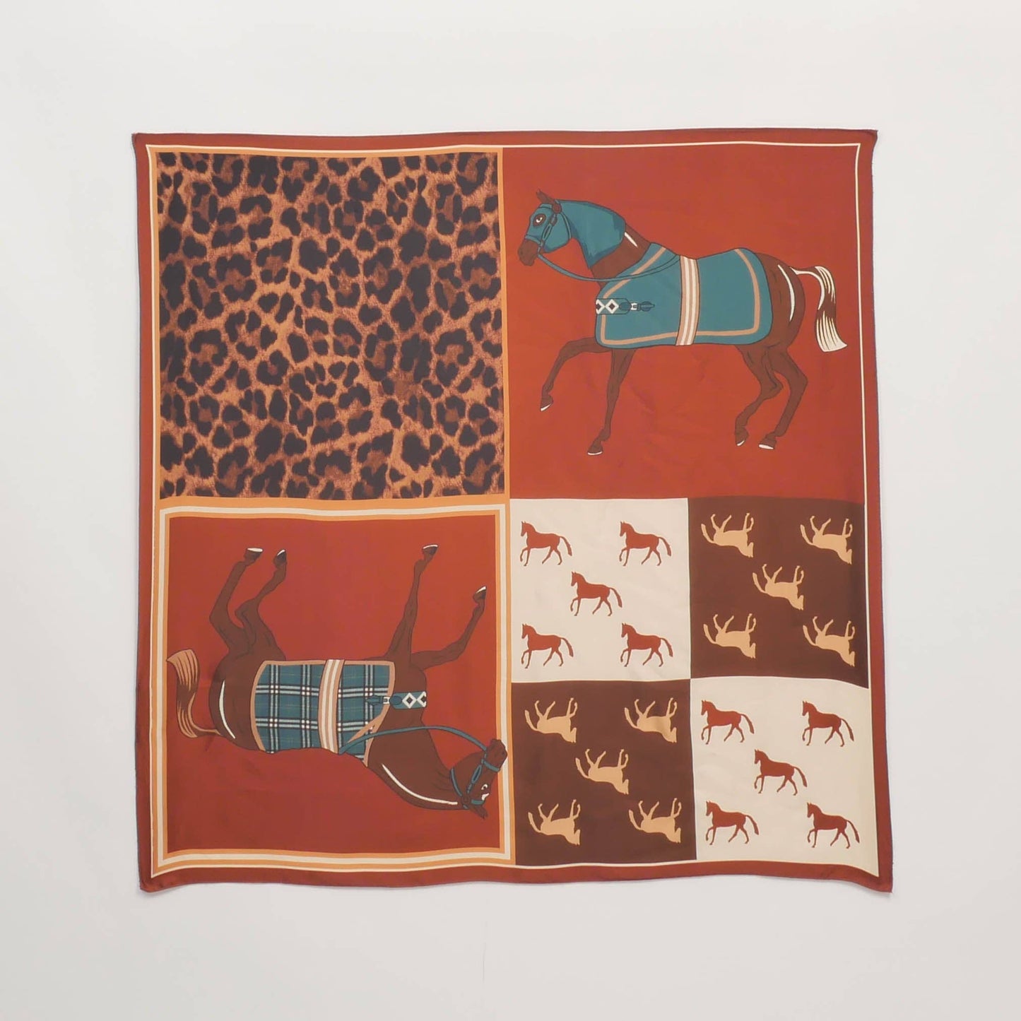 Foulard equestre patchwork con stampa animalier