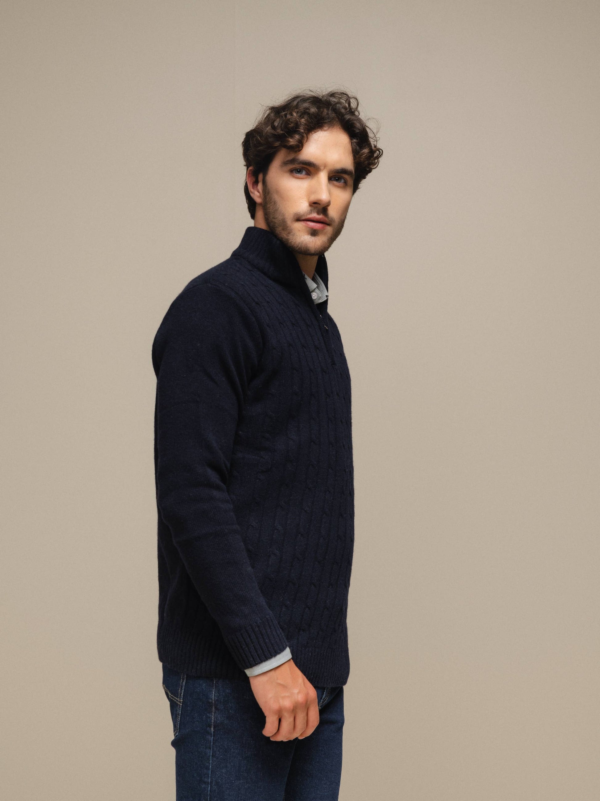 Maglione polo in maglia con zip da uomo