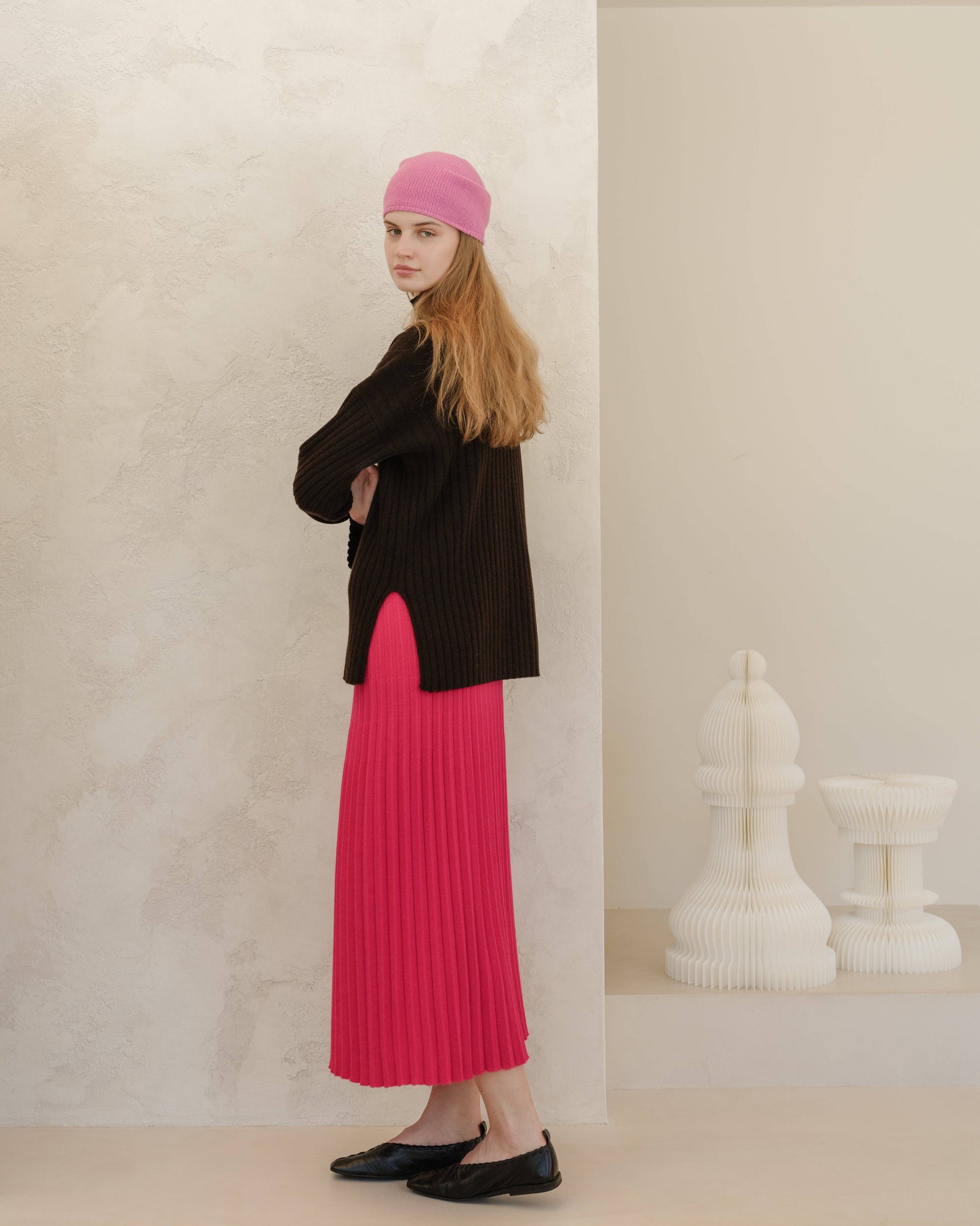 Gonna plissé in maglia misto cashmere 3D-knit