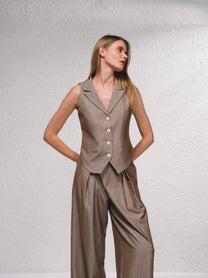 Gilet sartoriale con bottoni gessato marrone