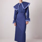 Camicia blu navy con maxi colletto a contrasto e volant
