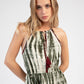 Abito lungo maxi khaki con stampa tie-dye