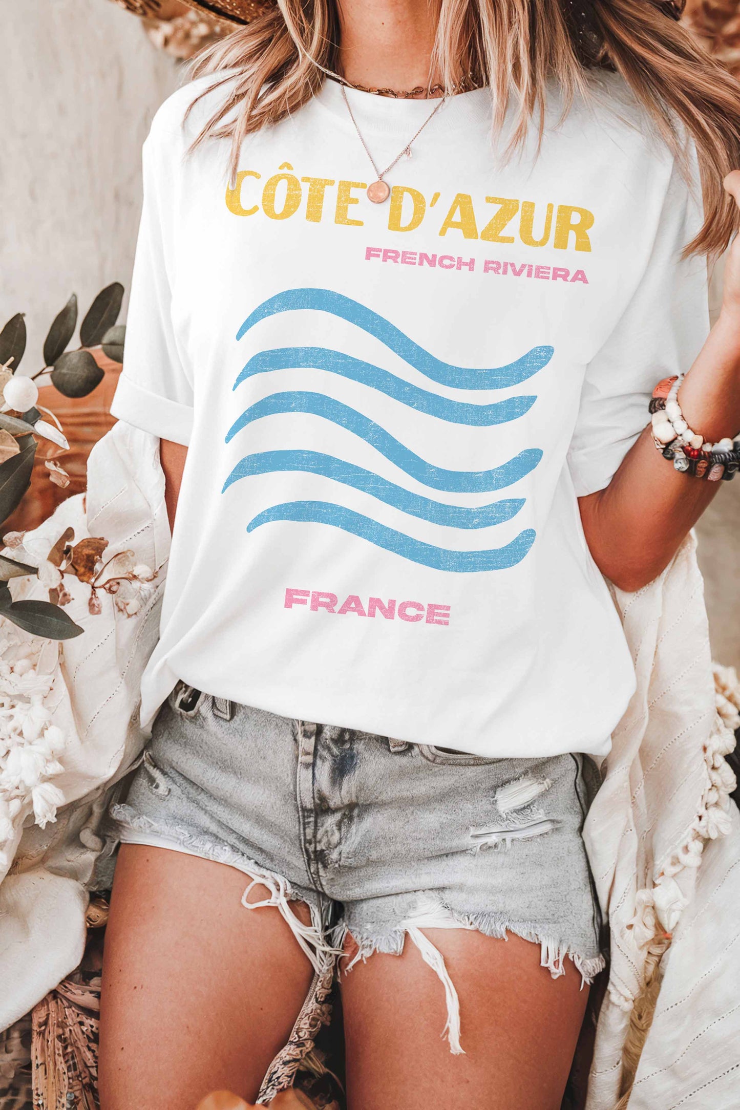 T-shirt oversize grafica Côte d’Azur