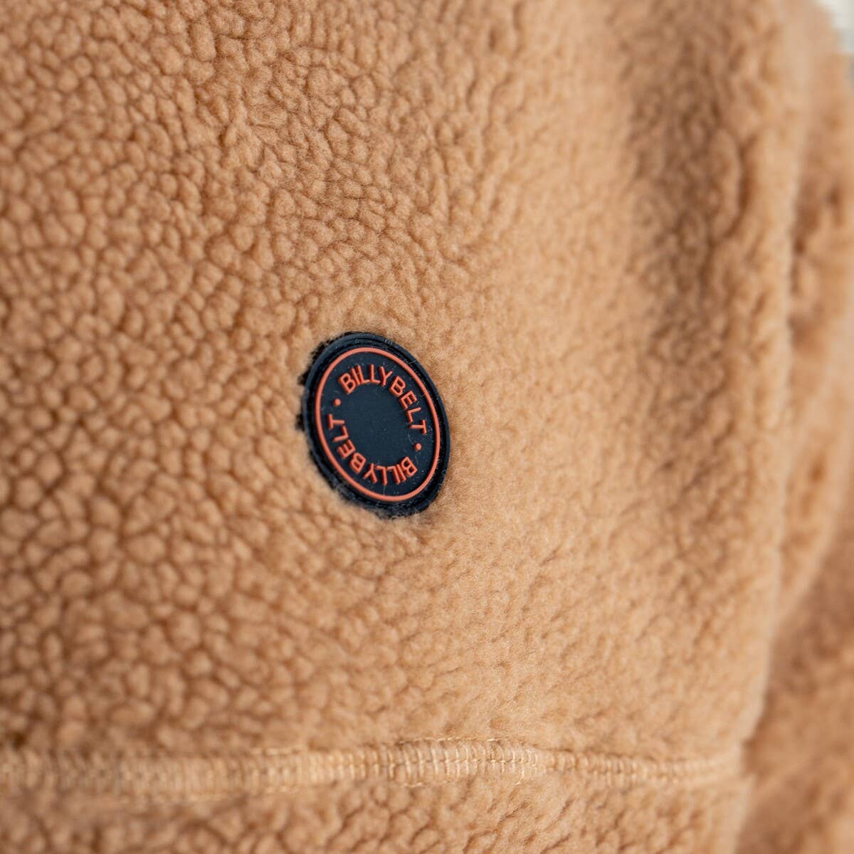 Felpa sherpa con collo zip color cammello