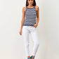 Top in maglia a righe blu e bianco in cotone