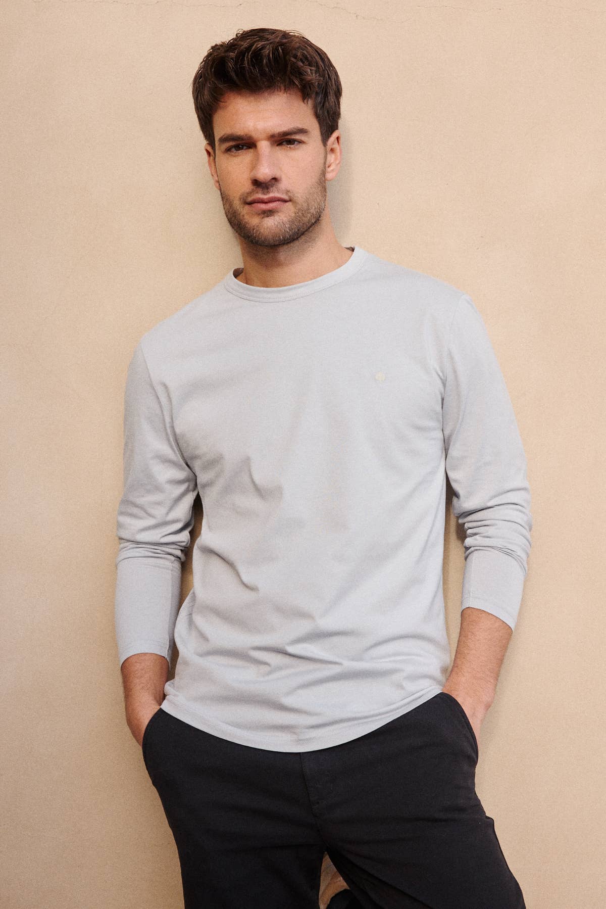 T-shirt uomo a maniche lunghe in cotone biologico blu/grigio