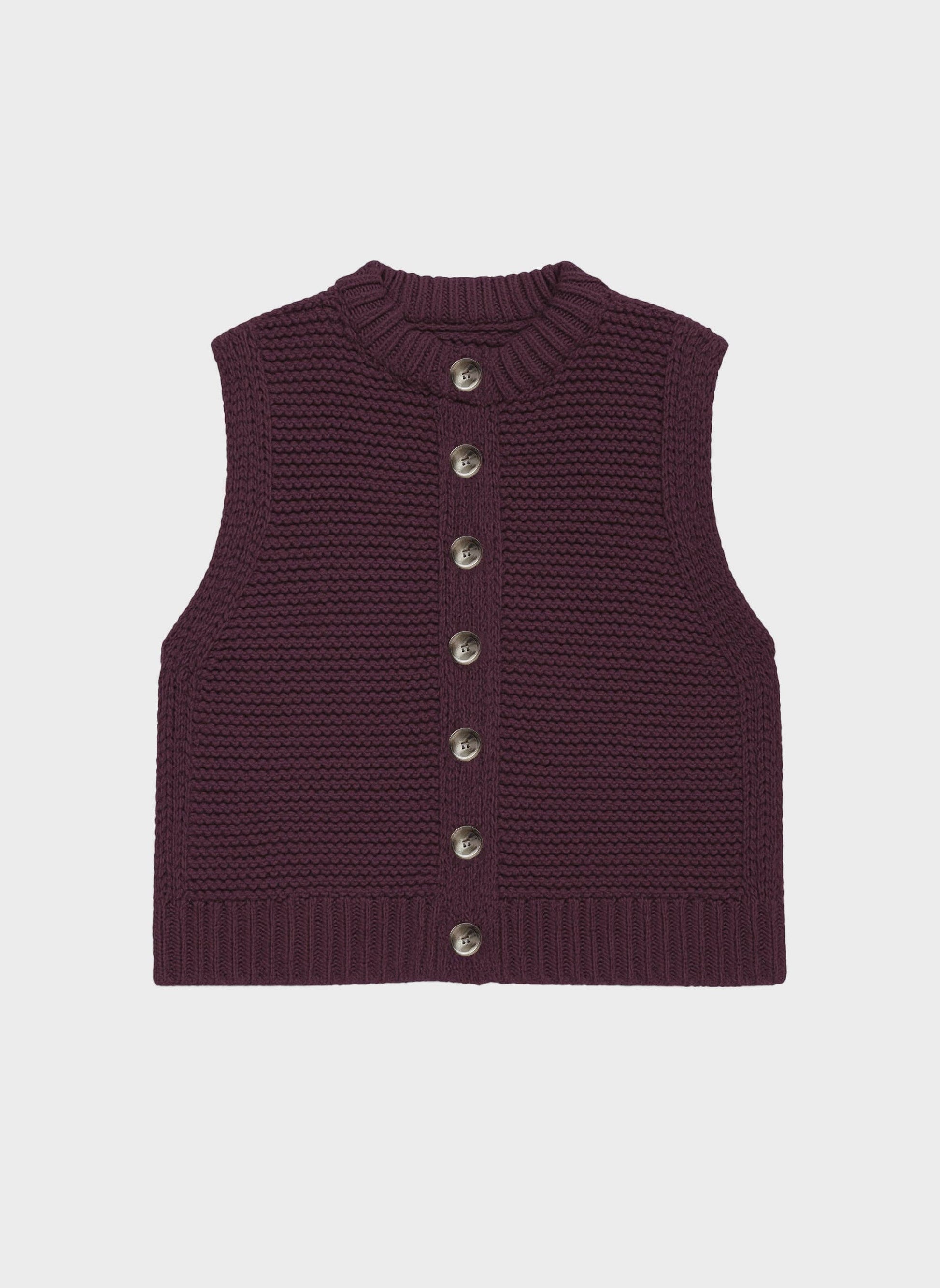 Cardigan gilet in maglia senza maniche color vino