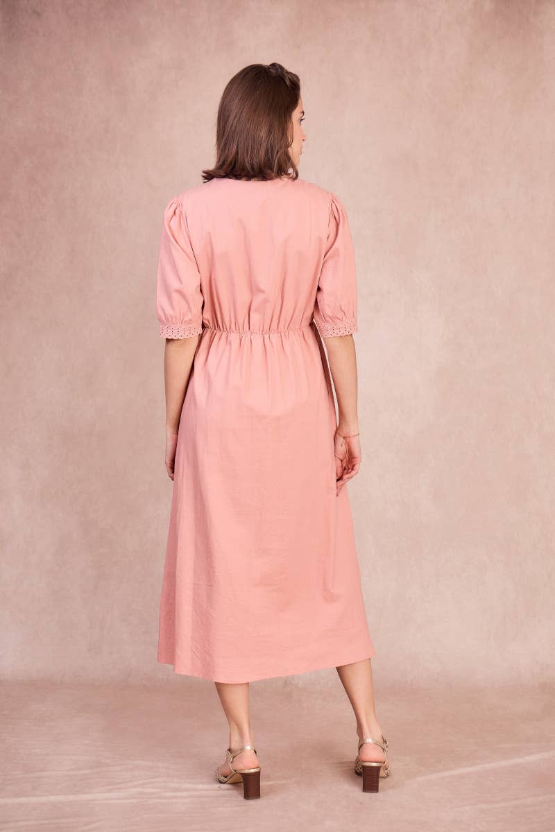 Abito midi con scollo a V e bordi in pizzo