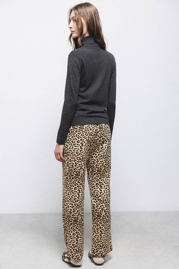 Pantaloni animalier con vita elasticizzata e coulisse