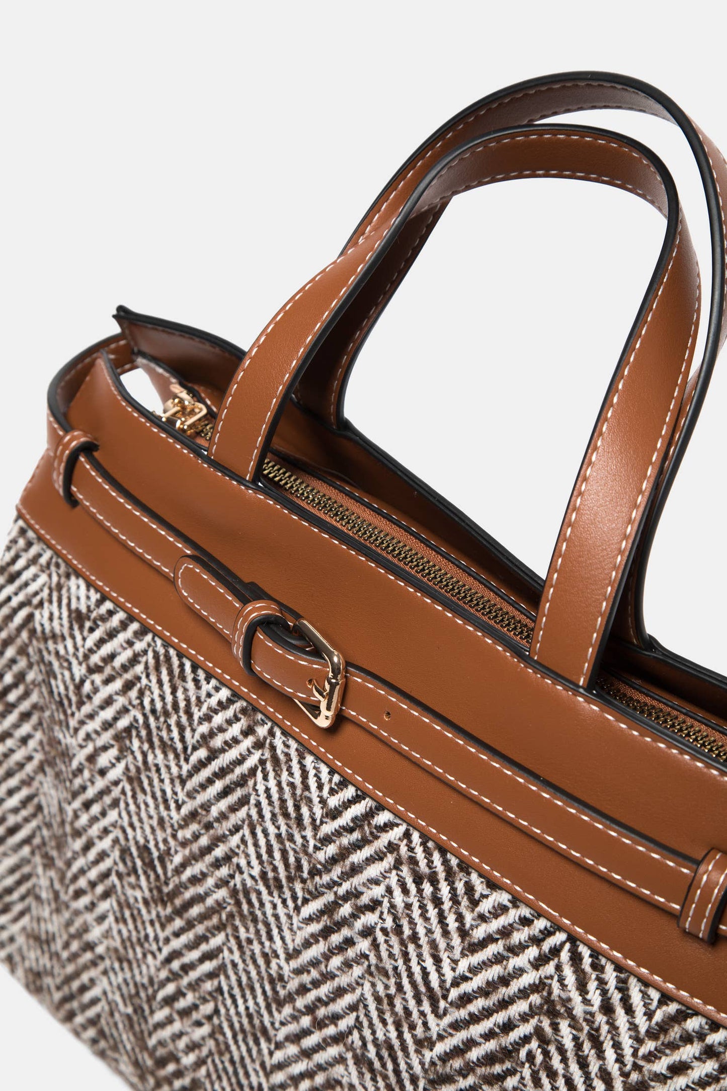 Borsa strutturata in ecopelle con motivo spigato