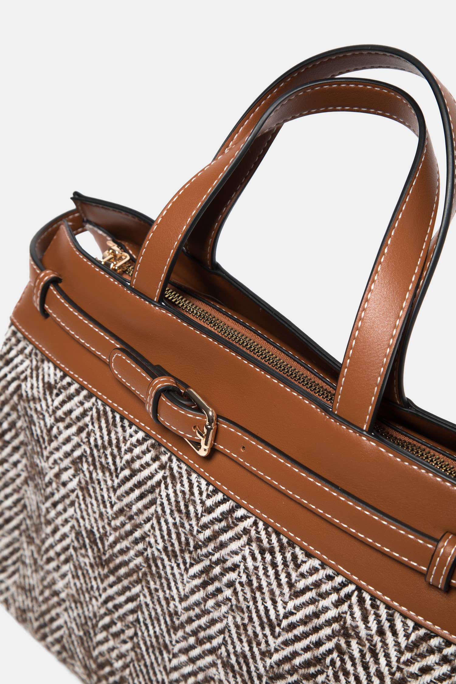 Borsa strutturata in ecopelle con motivo spigato