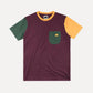 T-shirt con taschino in cotone biologico color block bordeaux