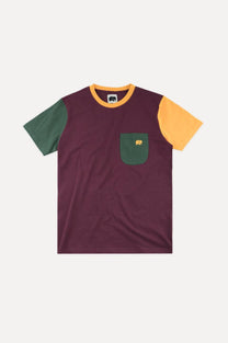 T-shirt con taschino in cotone biologico color block bordeaux