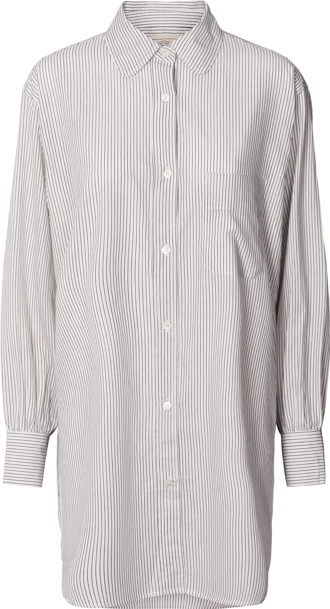 Camicia lunga Rosa a righe blu in popeline di cotone biologico