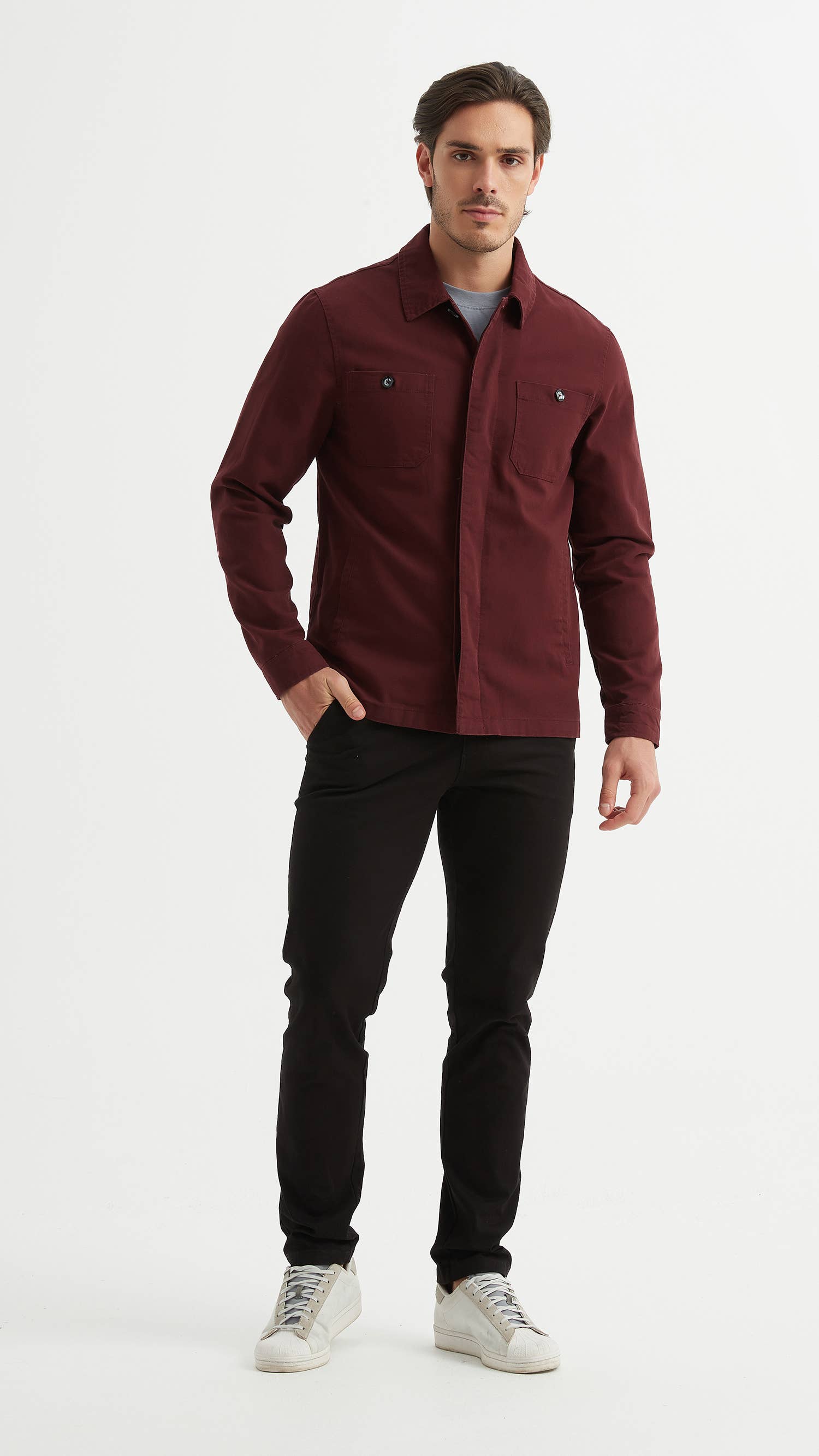 Giacca overshirt chic bordeaux in cotone
