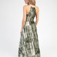 Abito lungo maxi khaki con stampa tie-dye