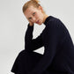 Abito lungo a costine con collo alto in blu navy