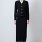 Set in maglia a coste con cardigan e gonna lunga nera
