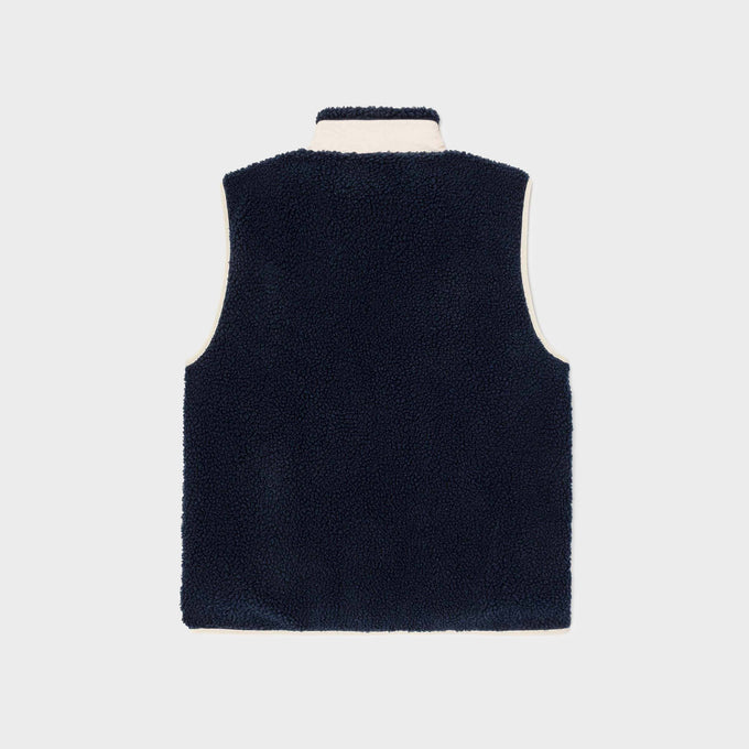 Gilet sherpa unisex con zip bicolor blu navy e verde