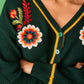 Cardigan ricamato floreale verde Senda