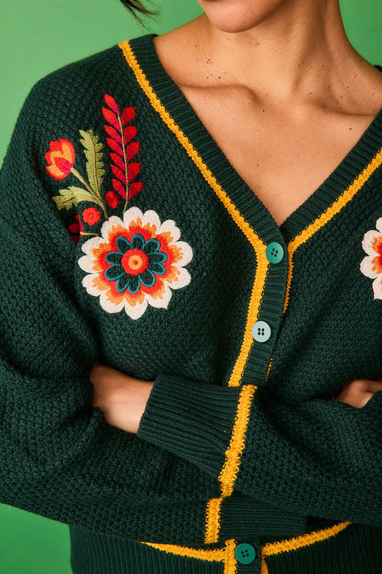 Cardigan ricamato floreale verde Senda