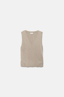 Gilet in Maglia Rasata con Scollo a V