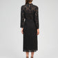 Gonna midi in pizzo nero con ricami di strass e perle