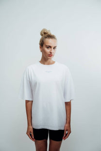T-shirt bianca oversize con stampa acid sul retro e collo alto