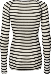 Maglia Amalie a righe marinare in lana e viscosa ecrù/nero