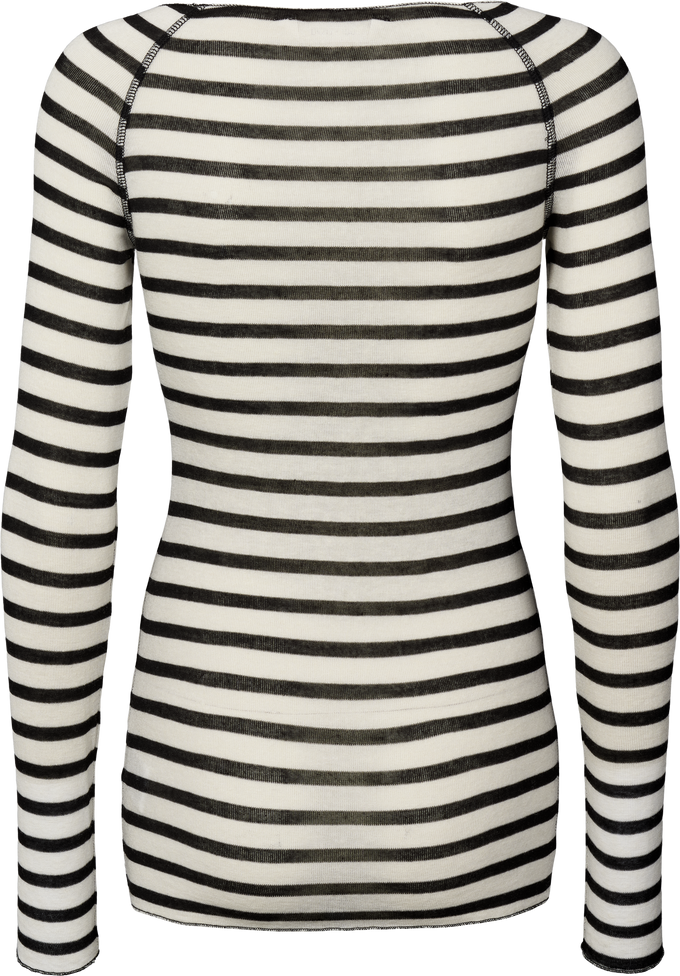Maglia Amalie a righe marinare in lana e viscosa ecrù/nero