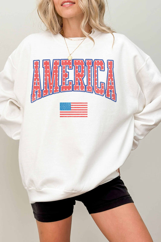 Felpa oversize con stampa America e bandiera USA