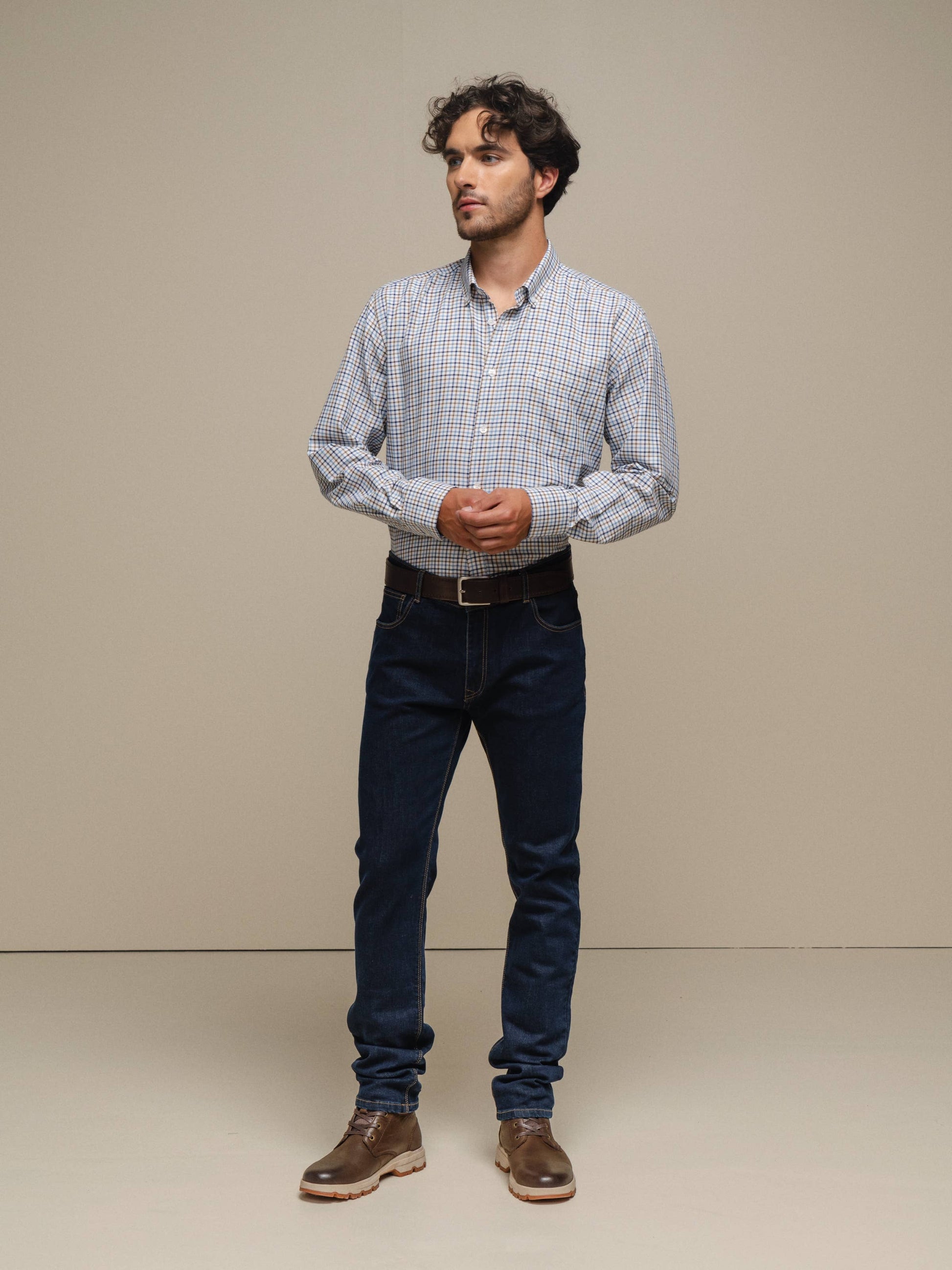 Camicia uomo a quadri in cotone misto