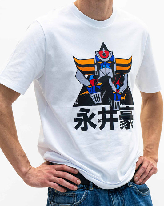 T-shirt unisex bianca con grafica manga Goldorack