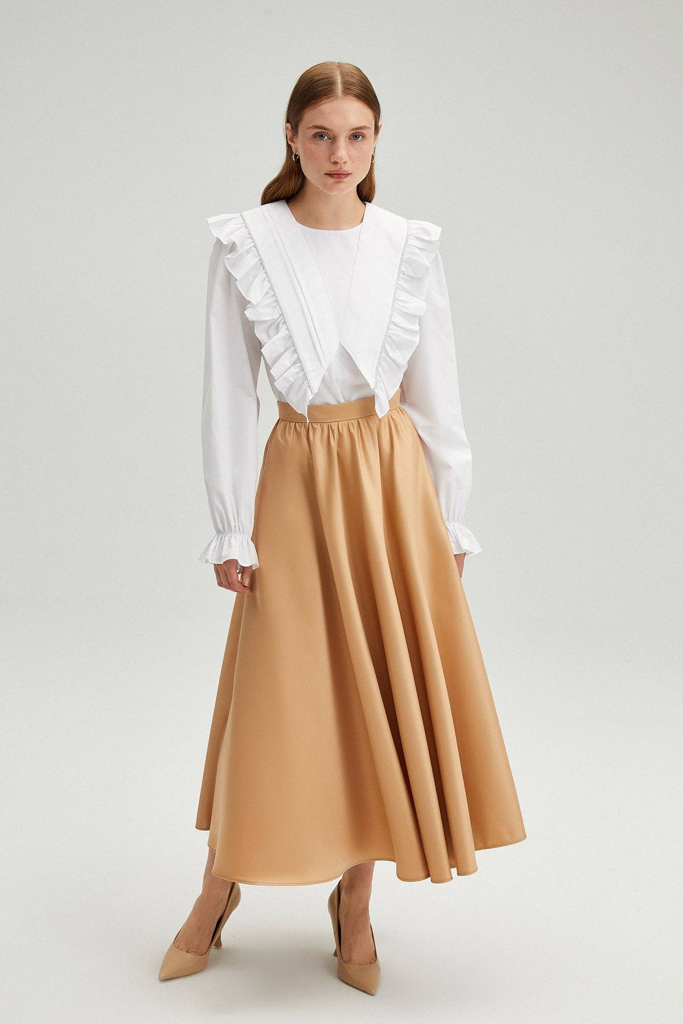 Gonna midi plissettata in raso beige