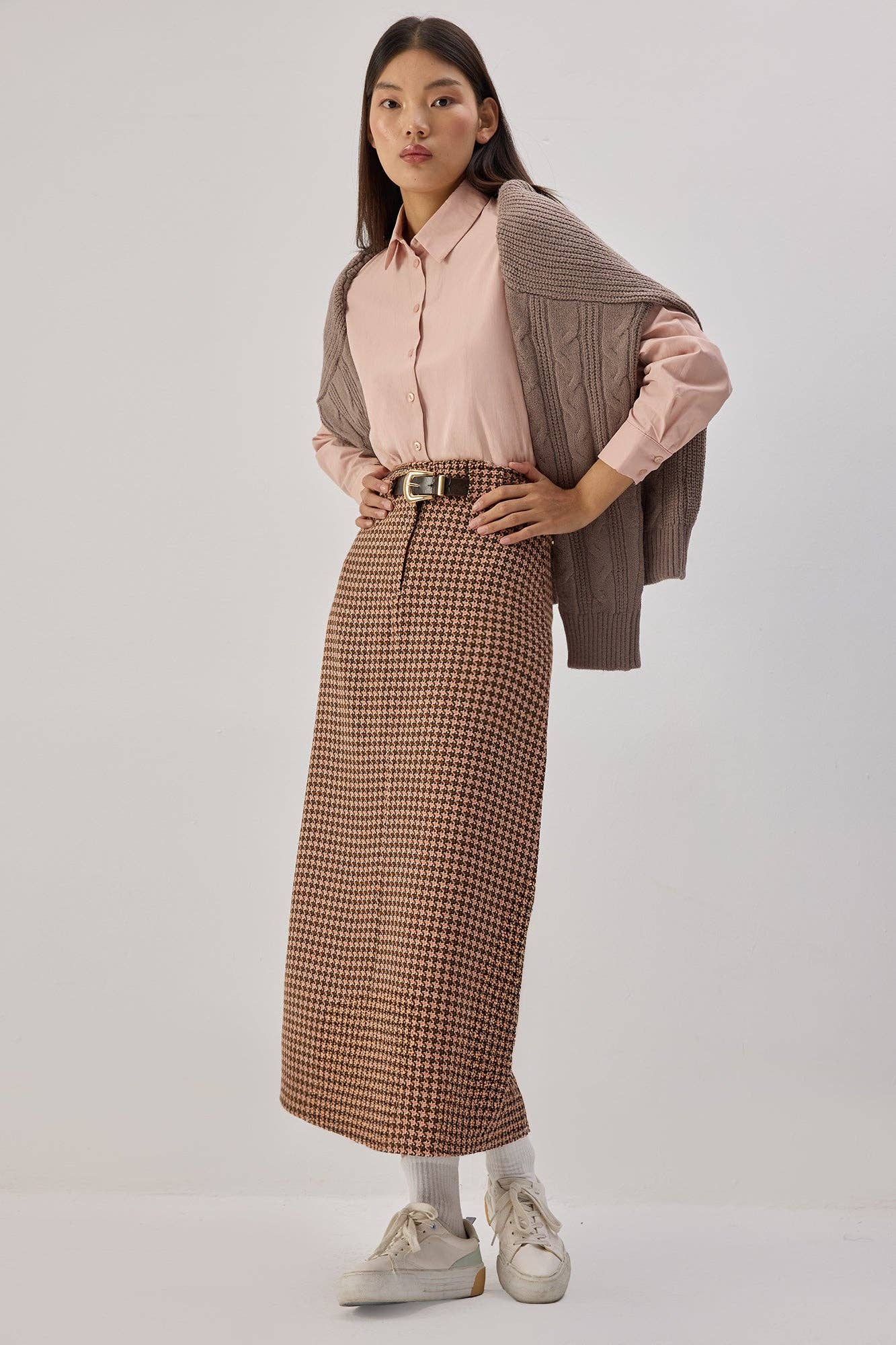 Gonna longuette in tweed con vita elasticizzata