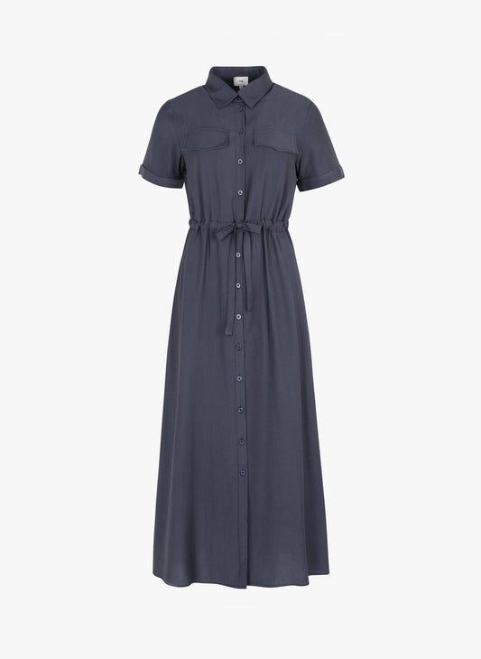 Abito lungo camicia blu navy con cintura