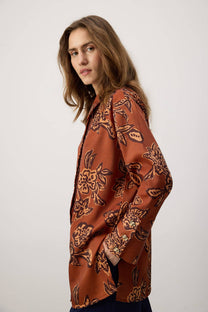 Camicia lunga in raso fantasia floreale