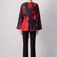Tunica floreale rossa con maniche kimono e cintura