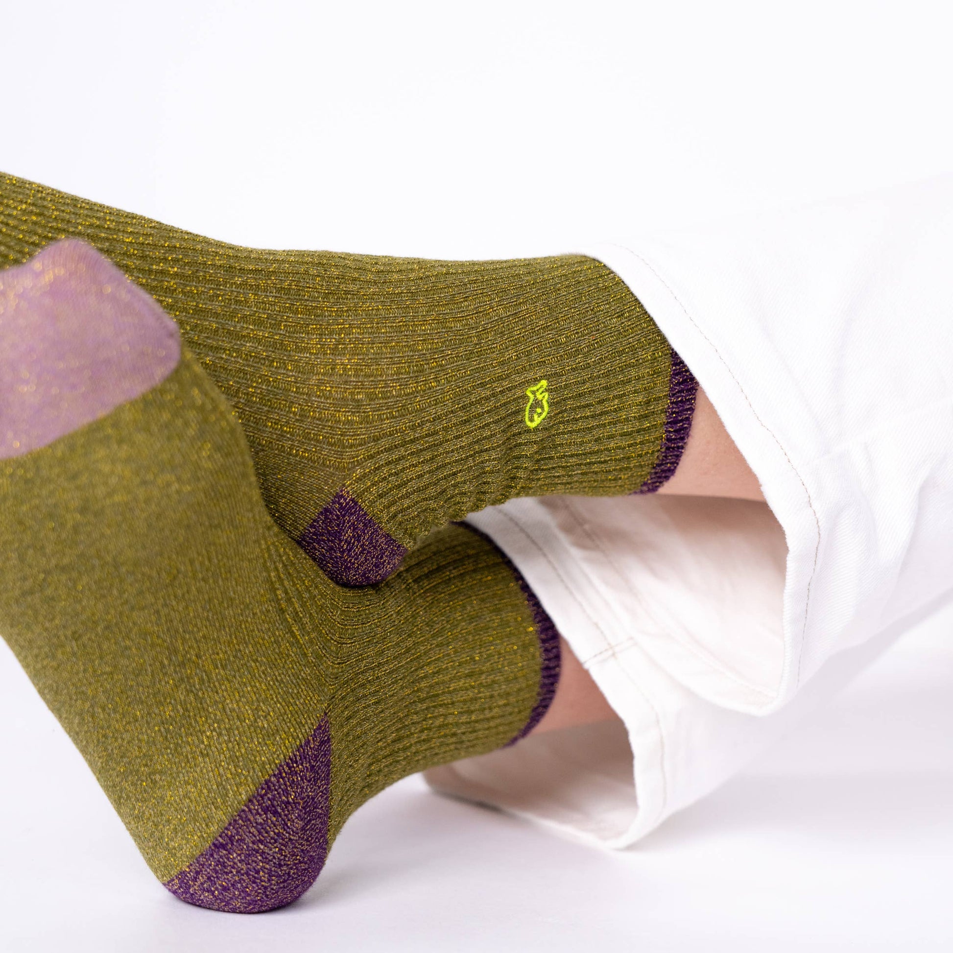 Calzini vintage in cotone pettinato olive glitter